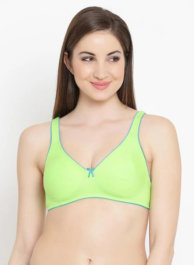 كلوفيا Non-Padded Wirefree Bra With Demi Cups in Green - Cotton